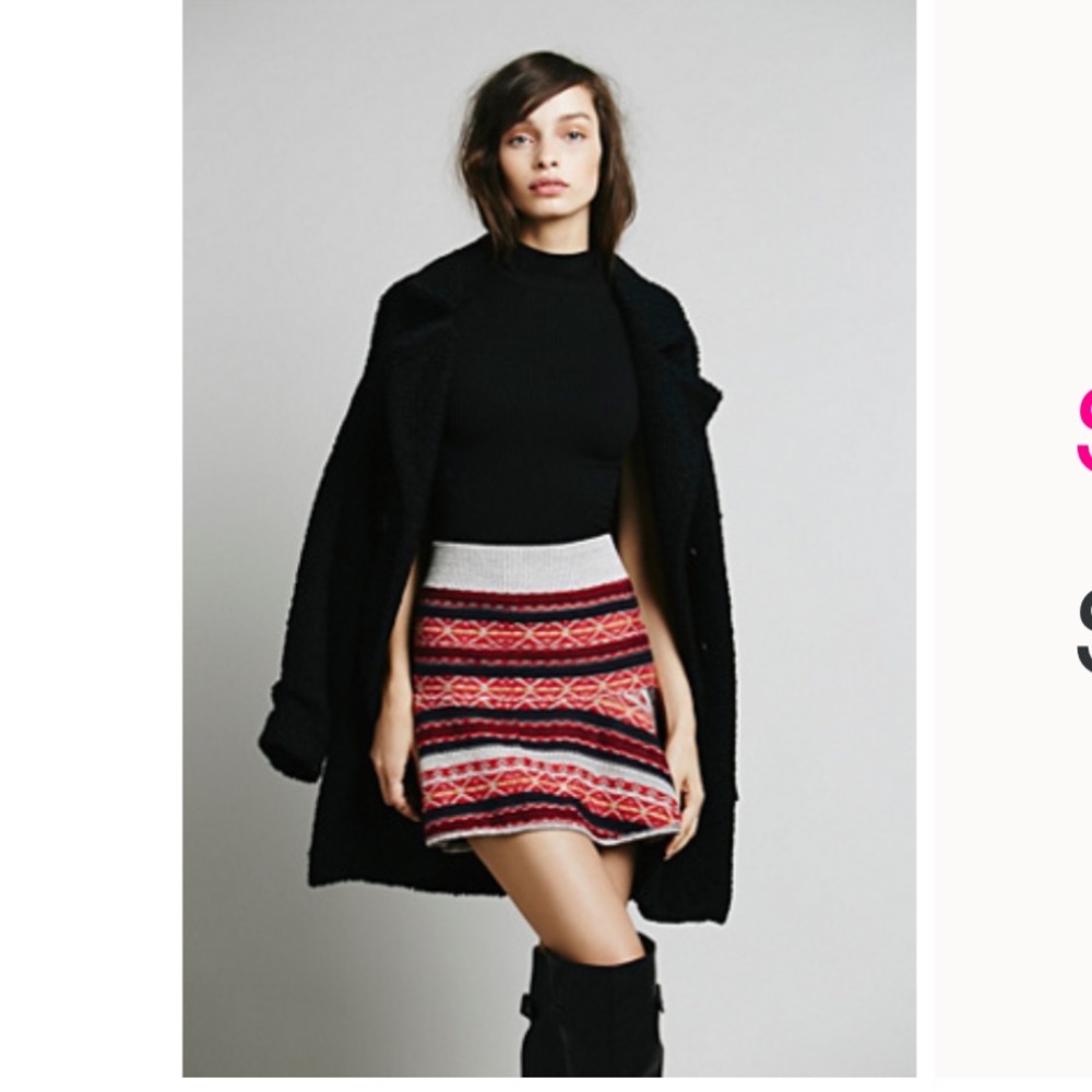 Free People Red and Black Striped Flare Skirt